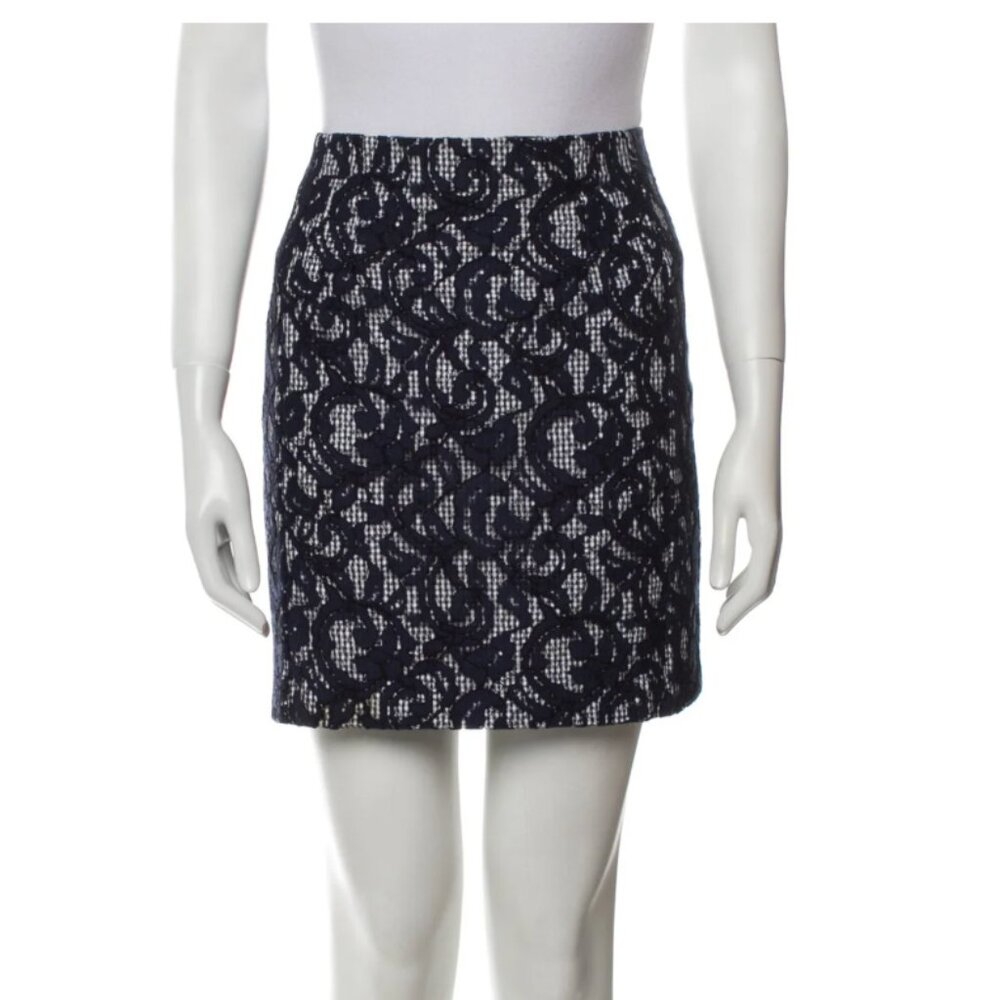 Carven Navy Lace and Gingham mini skirt size 38